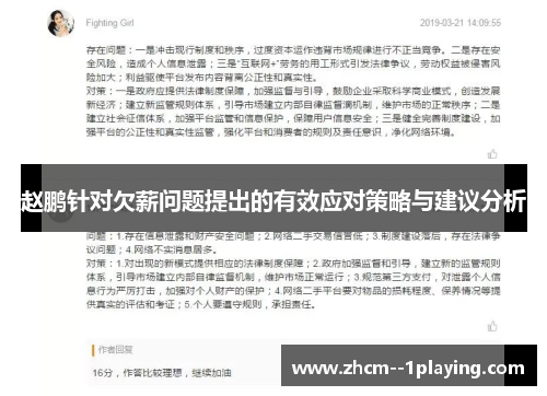 赵鹏针对欠薪问题提出的有效应对策略与建议分析 赵鹏针对欠薪问题提出的有效应对策略与建议分析